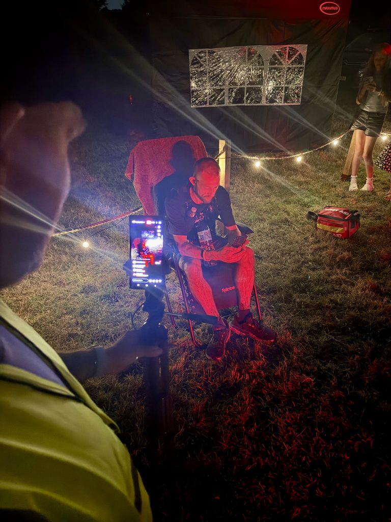 Rob Mallet in his chair post victory yard on live stream and calling home
