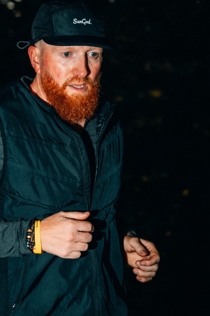 Close up of me running in the dark hours at the MOAR events backyard ultra