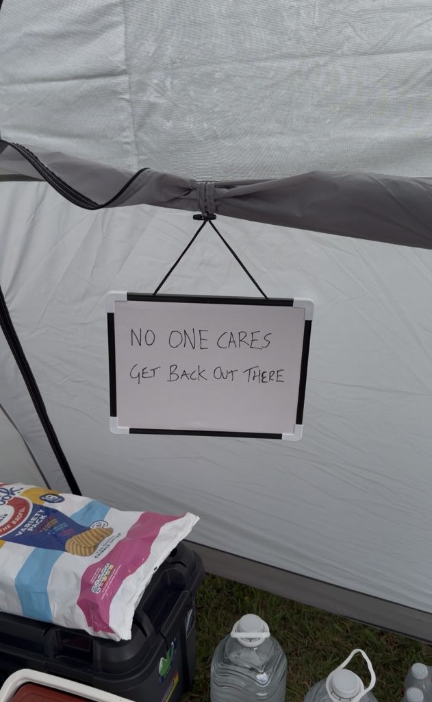 My "No One Cares, Get Back Out There" sign I used. Useful for having no crew.